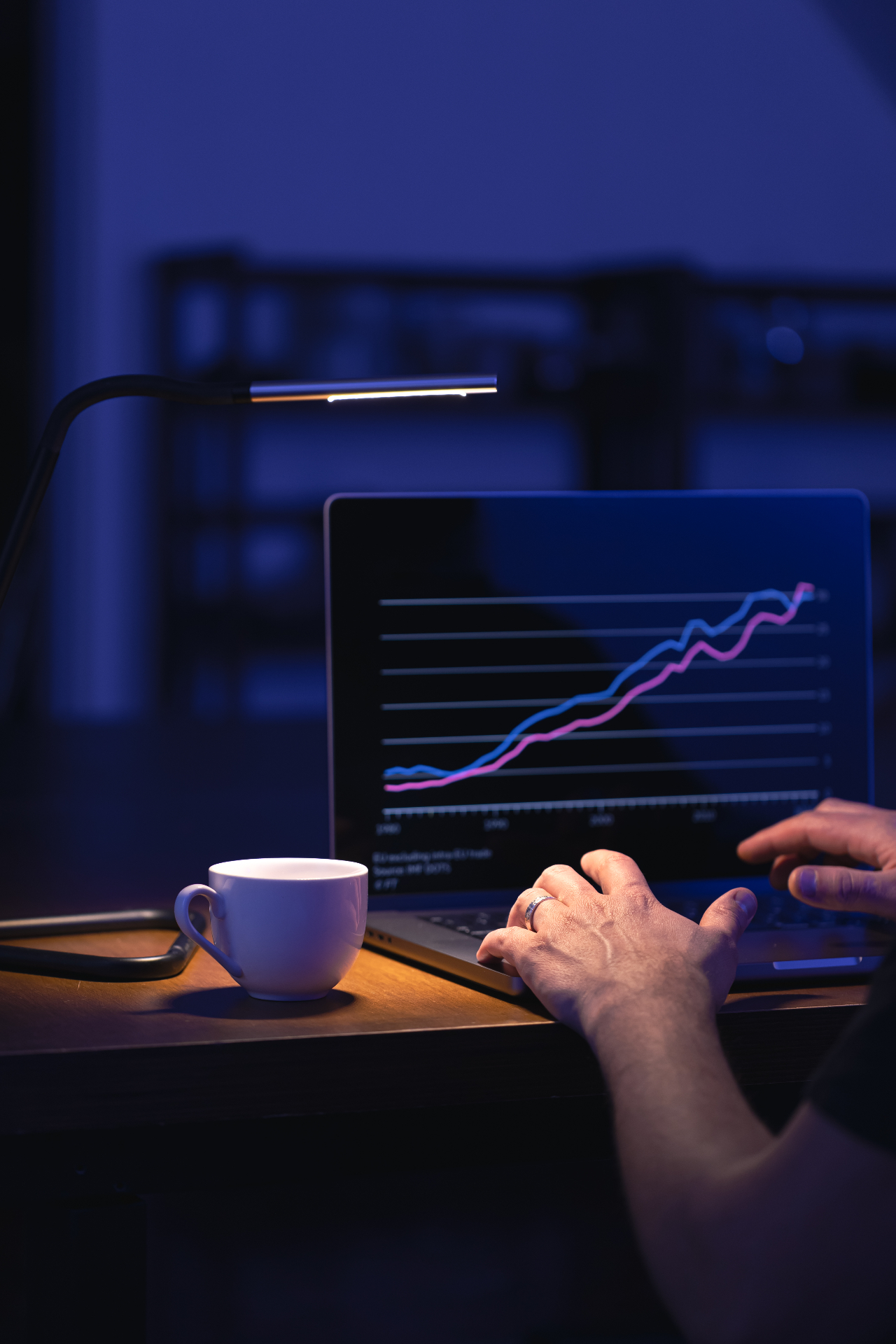 Acompanhamento financeiro: gráfico de evolução em notebook